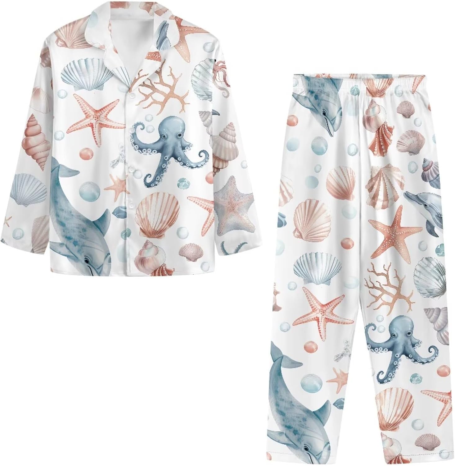 Womens Pajama Set Funny Print Soft Button Down Sleepwear Long Sleeve Lounge Set