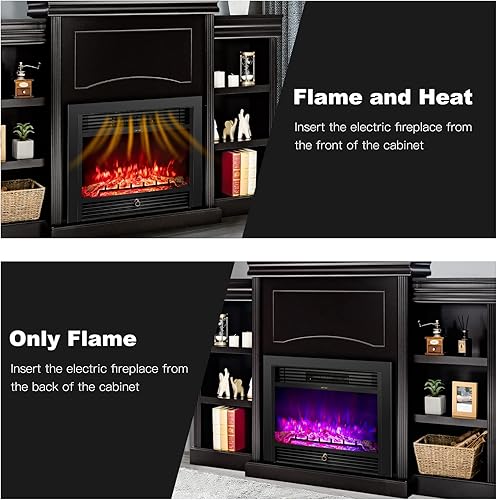 Vista 15 de Tangkula Chimenea de 70 pulgadas, chimenea eléctrica de 750 W/1500 W con repisa y estanterías integradas, chimenea eléctrica de 28.5 pulgadas