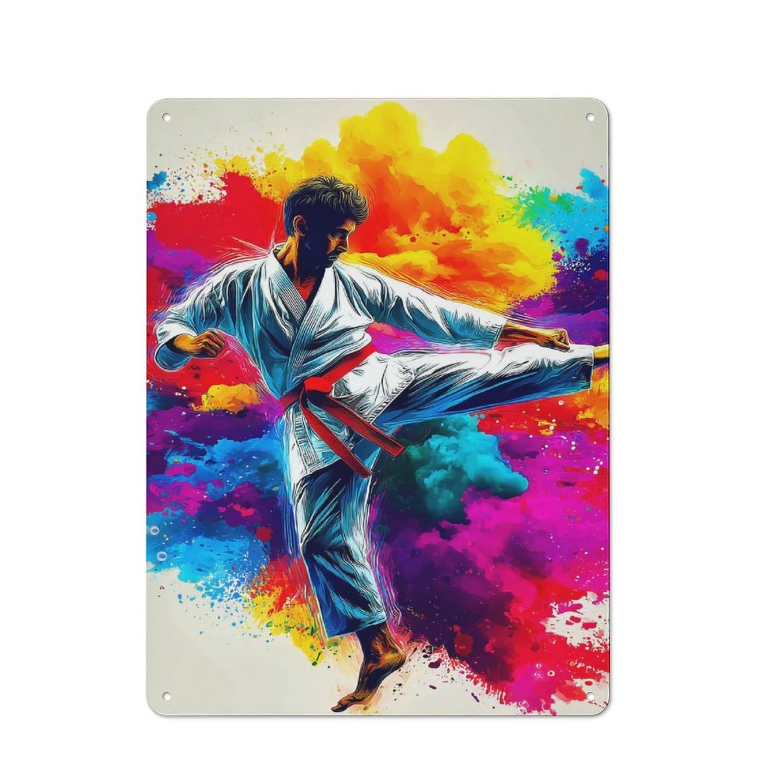 Junmoney Colorful Karate Kick Artwork -1 Retro Metal Wall Sign 40X30cm Featuring For Hallway Wall, For Garage, Workshop And Man Cave Decoration