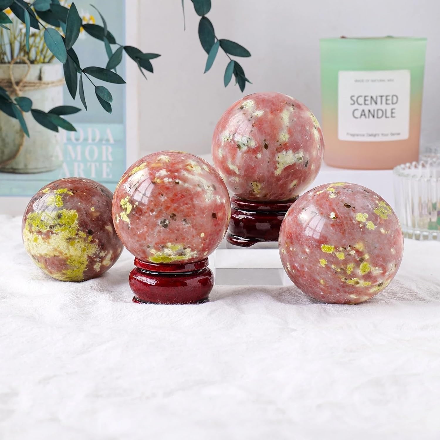 Peach Blossom Stone Tourmaline Crystal Ball Magic Divination Gemstone Sphere Quartz Decoration Ornaments (Size : 4-5cm)