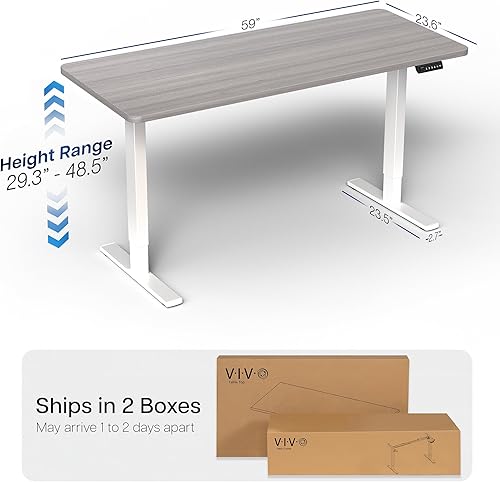 Vista 3 de VIVO DESK-KIT-1W6G - Escritorio eléctrico de pie de 60 x 24 pulgadas, ajuste de altura de memoria, serie 1B, parte superior de nogal oscuro de una