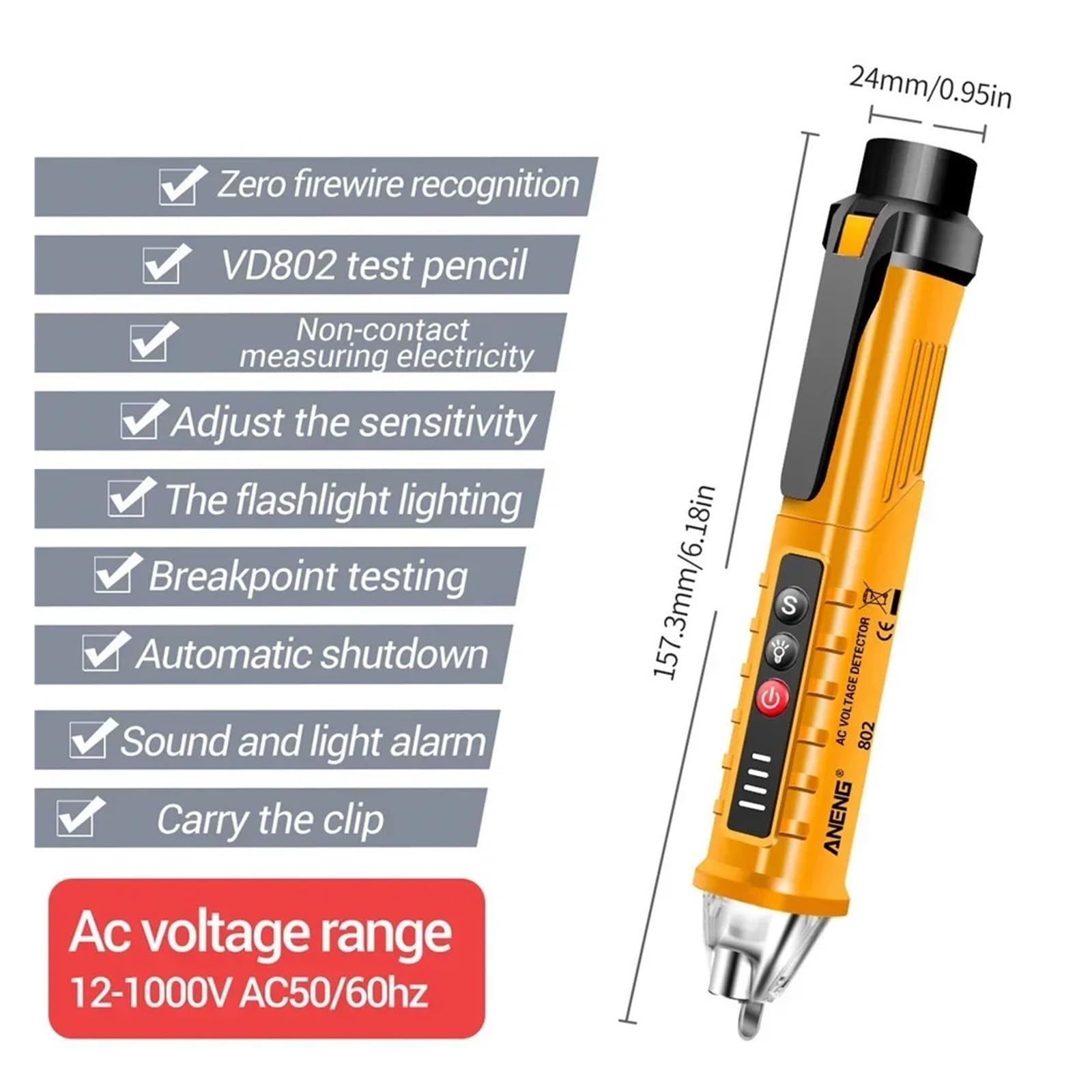 Penna rilevatore di tensione senza contatto VD802, 3 pezzi - CA 12V-1000V, stile penna, indicatore elettrico a LED