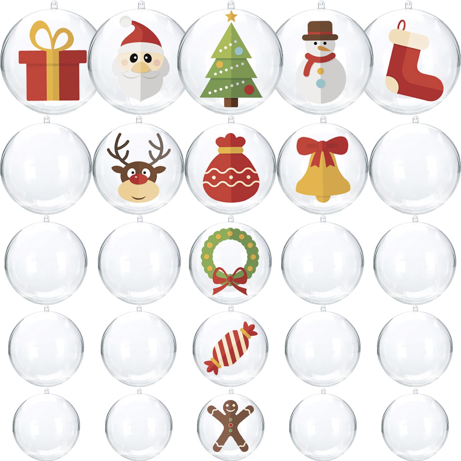 Christmas Ornaments Balls 25pcs Clear Plastic Fillable Ornaments for Crafts Bulk, DIY Hanging Transparent Round Ball Ornaments for Christmas Tree