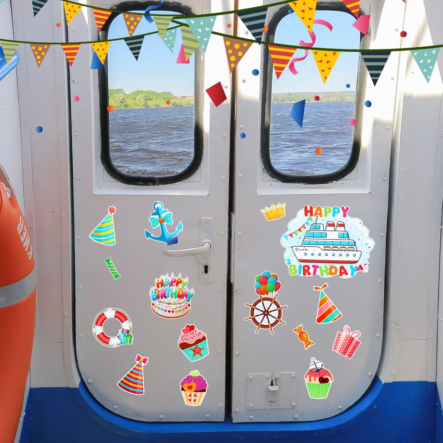 LEIFIDE 15 Pcs Birthday Cruise Door Magnets Decorations Funny Stateroom Happy Birthdays Cruise Ship Door Car Magnets Stickers Reusable Fridge Decor for Carnival Refrigerator(Birthday Style)