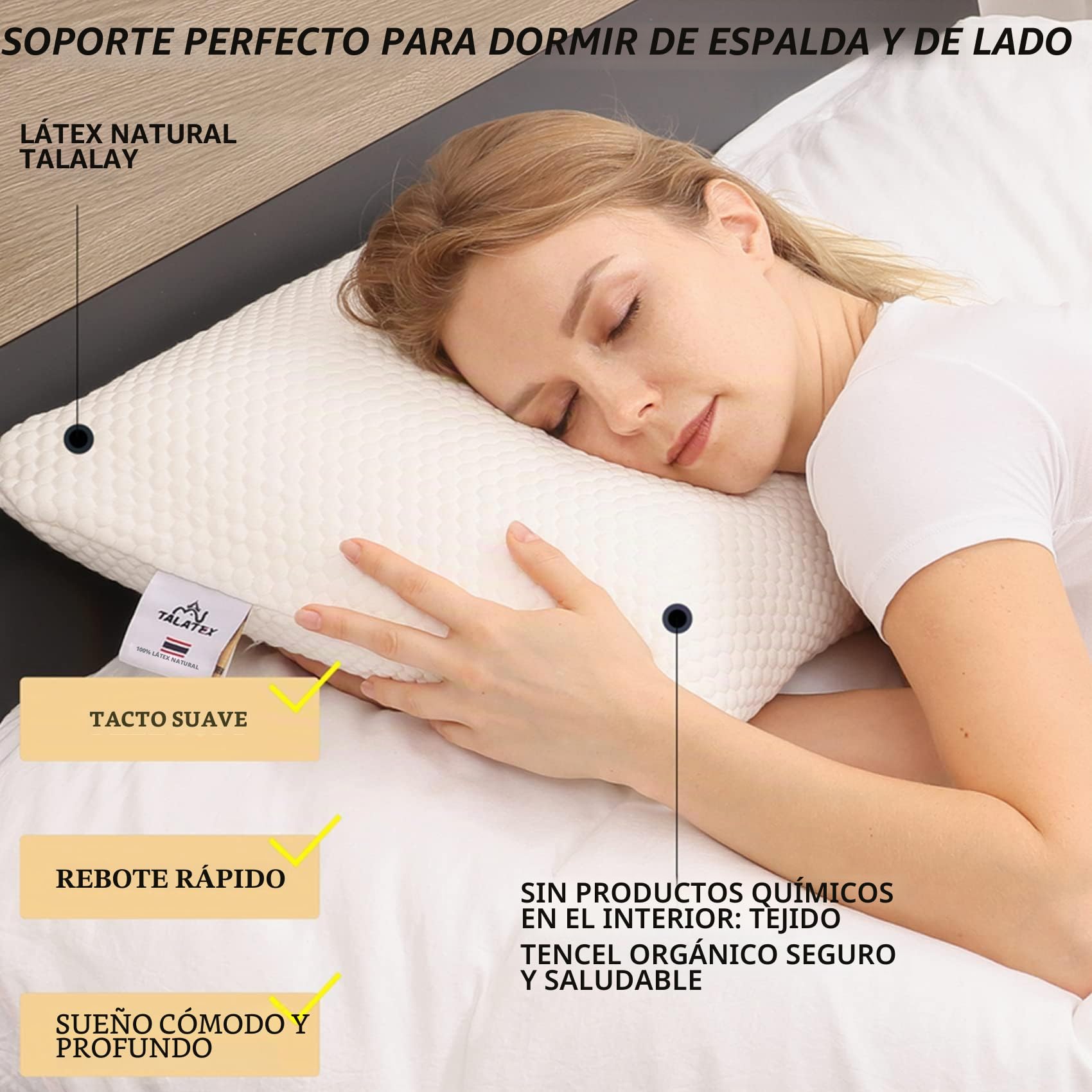Talatex Almohada Dunlop mejorada con funda lavable, soporte para aliviar la presión para cuello y hombros, látex Purefusion Talalay y diseño transpirable, paquete perfecto para regalo
