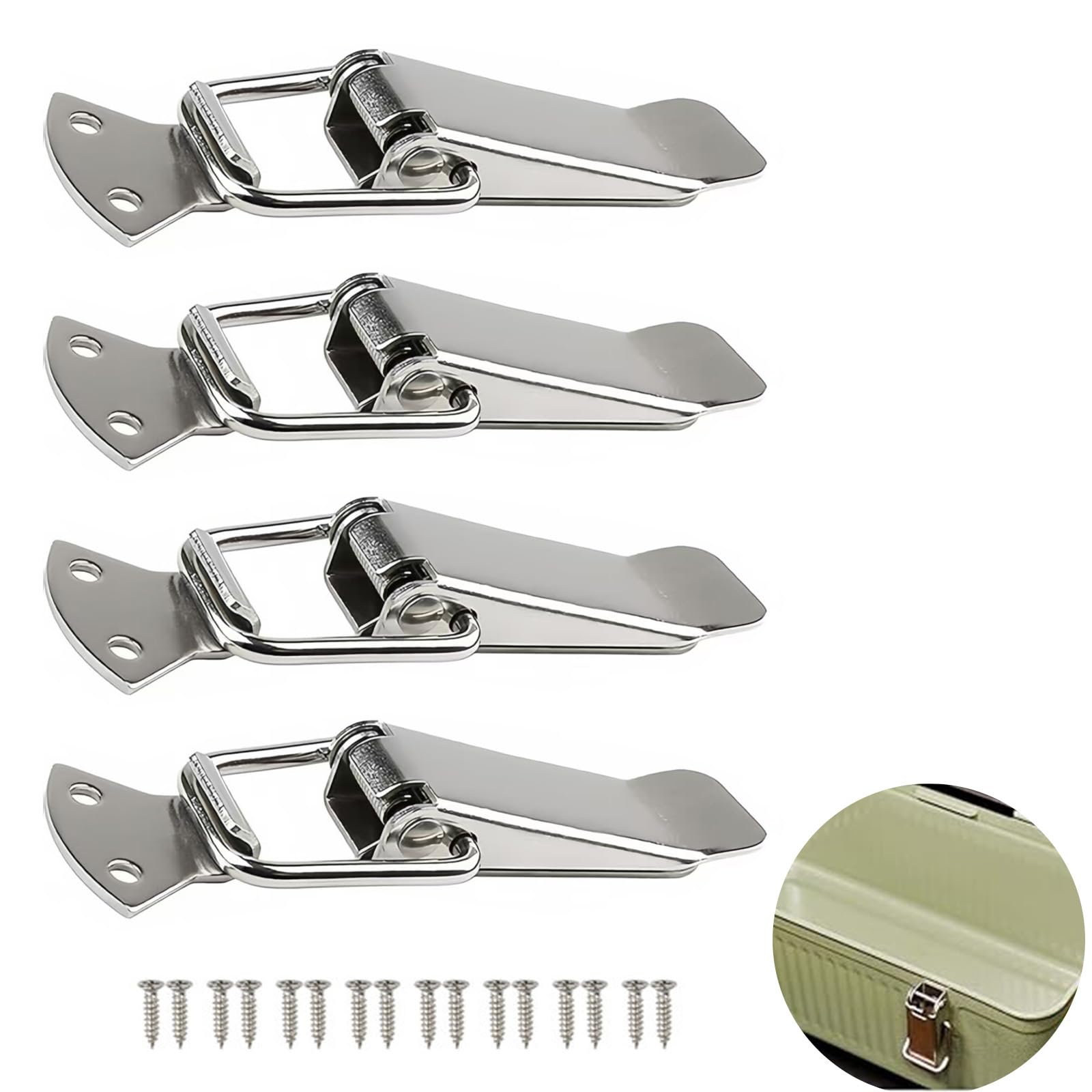 4 PCS Durable Stainless Steel Tension Clasp with Screws, Toggle, Toolbox Handle Latch, 56mm Lever Clasp, Spring Toggle Latch Hasp, Catch Clamp Clip for Toolboxes, Cabinets, Box Closure Cap Lock