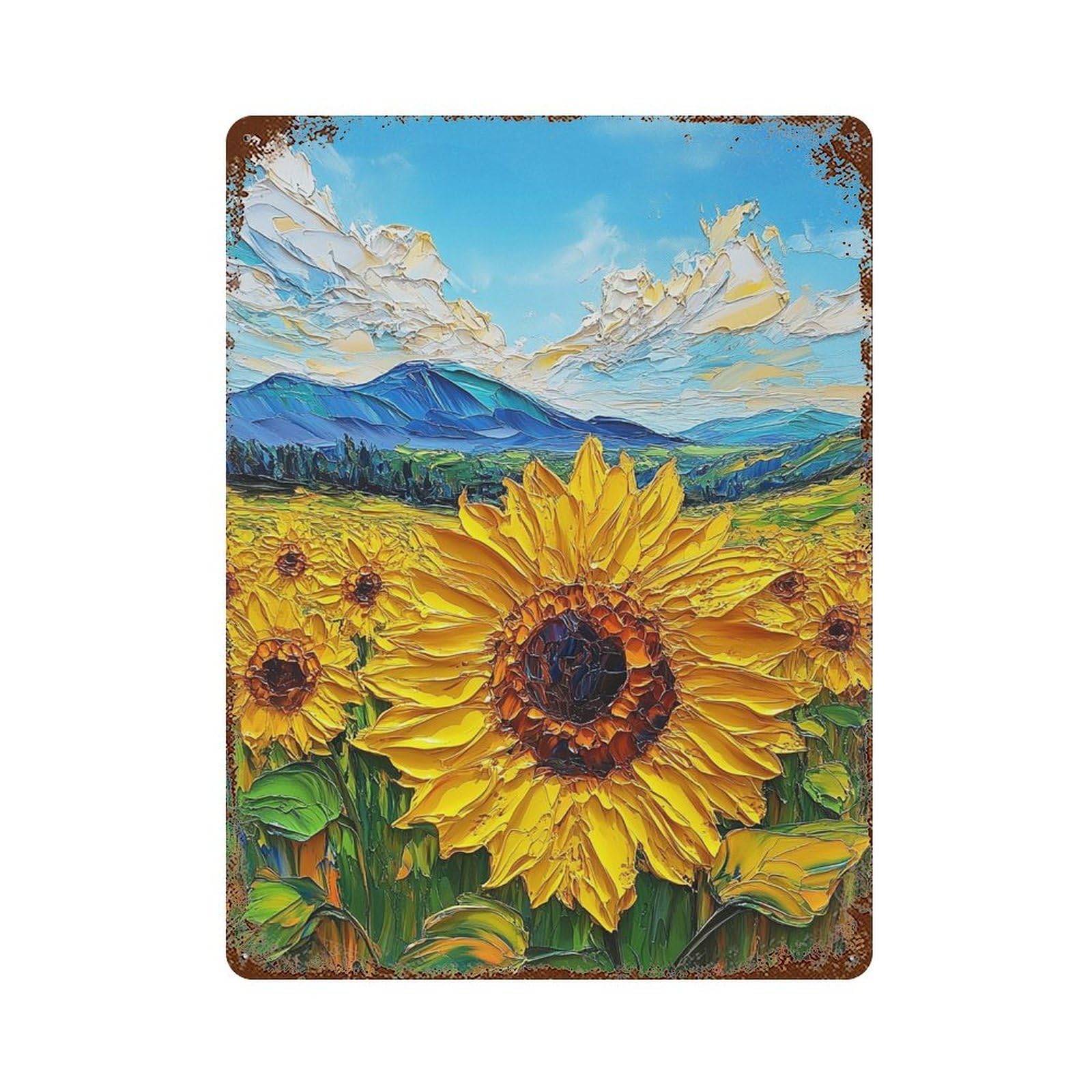 Sunflower Field Painting-10 Retro Metal Sign 15.7"x11.8", Old School Wall Decor for Garage, Pub Or Kitchen