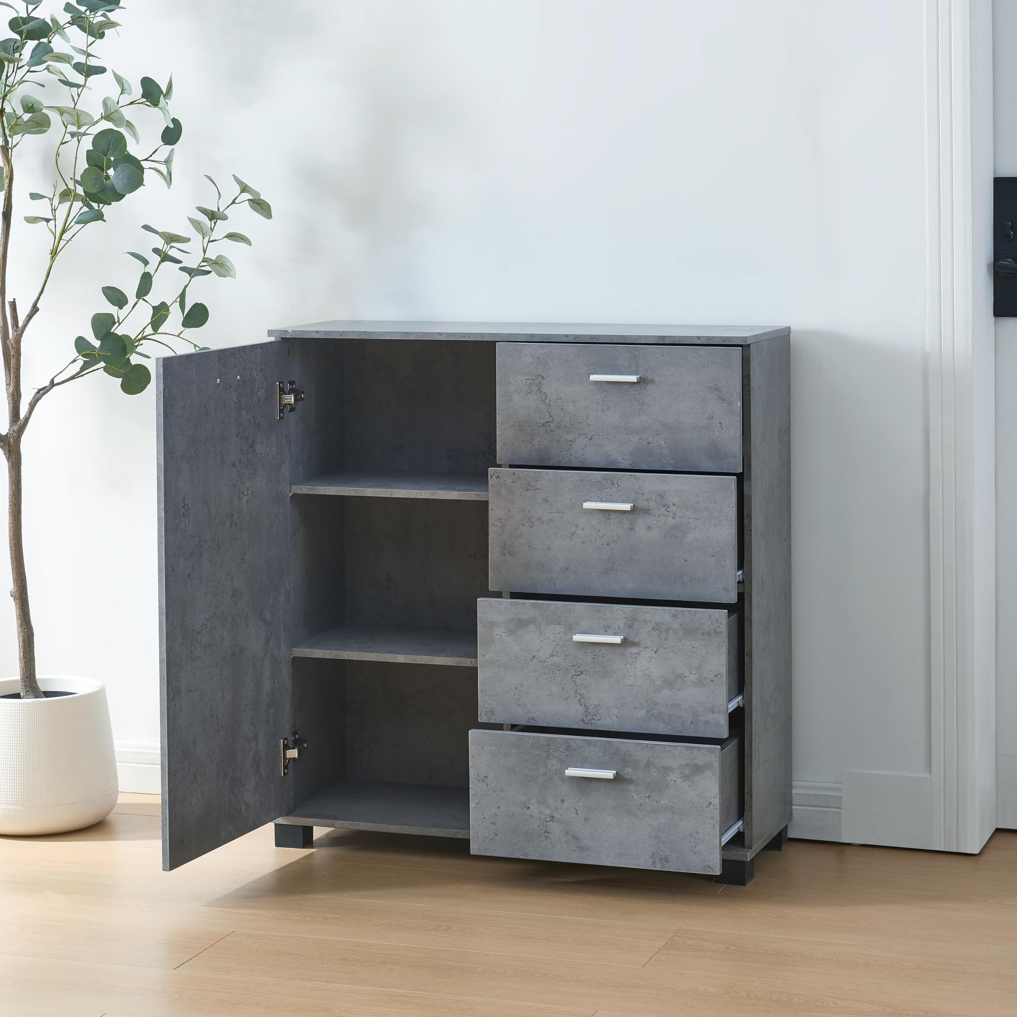 HOMCOM Buffet Meuble De Rangement 2 Portes 2 Tiroirs - 76 X 48 X 91 Cm - Blanc Et Aspect Bois