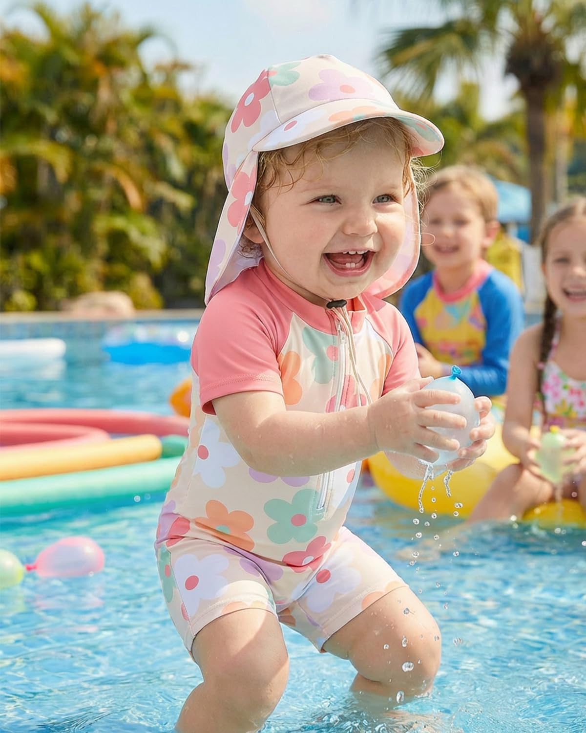 Maillot de Bain Bebe Garcon Anti UV 3 Mois - 3 Ans, UPF 50+ Combinaison Anti UV Bebe Garçon avec Chapeau, Tee Shirt UV Bébé à Manches Longues