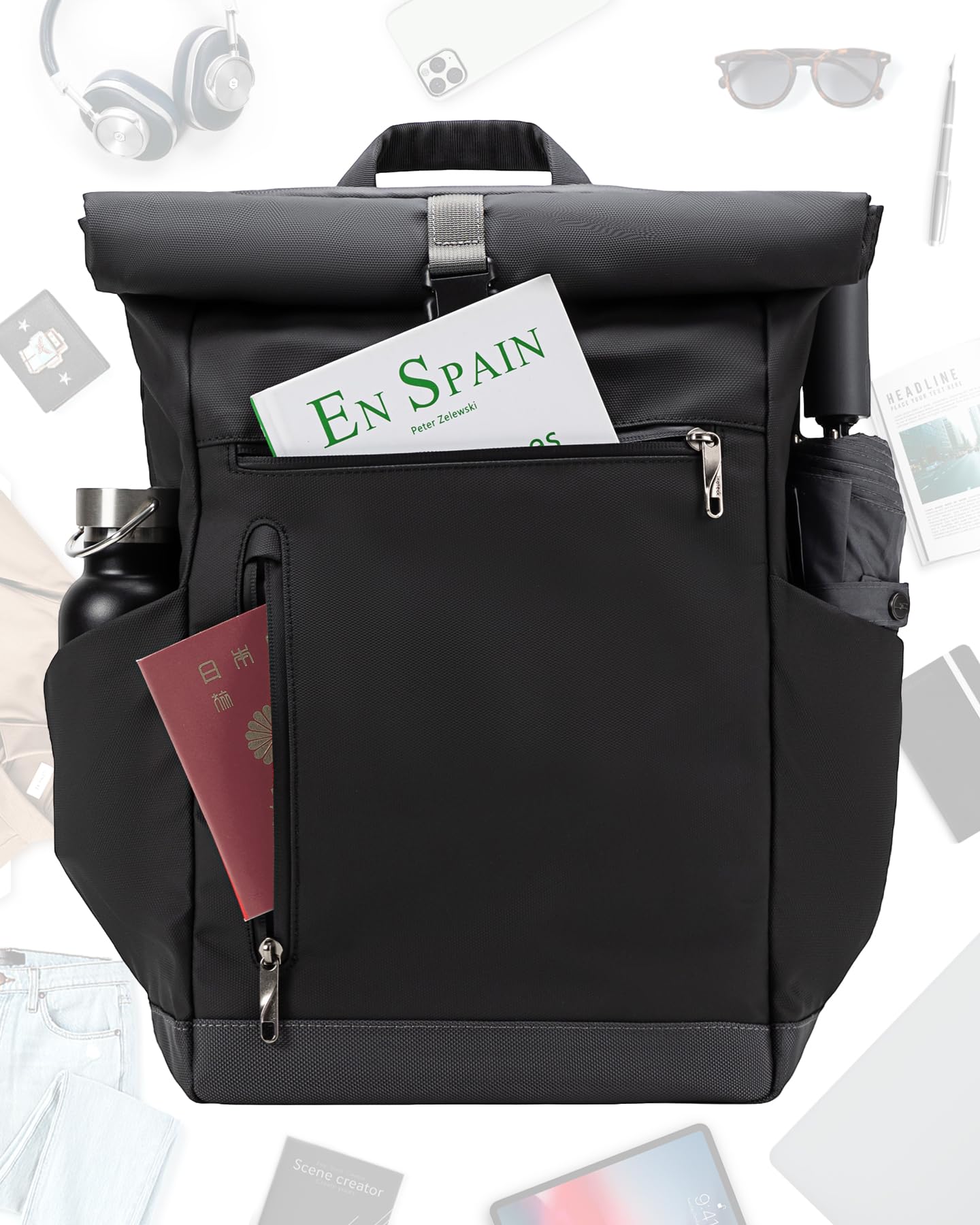 Inateck Zaino RollTop 13L-17L per Bicicletta, Tempo Libero, Lavoro, Sport, Viaggio, Elegante con Scomparto Laptop 15 Pollici
