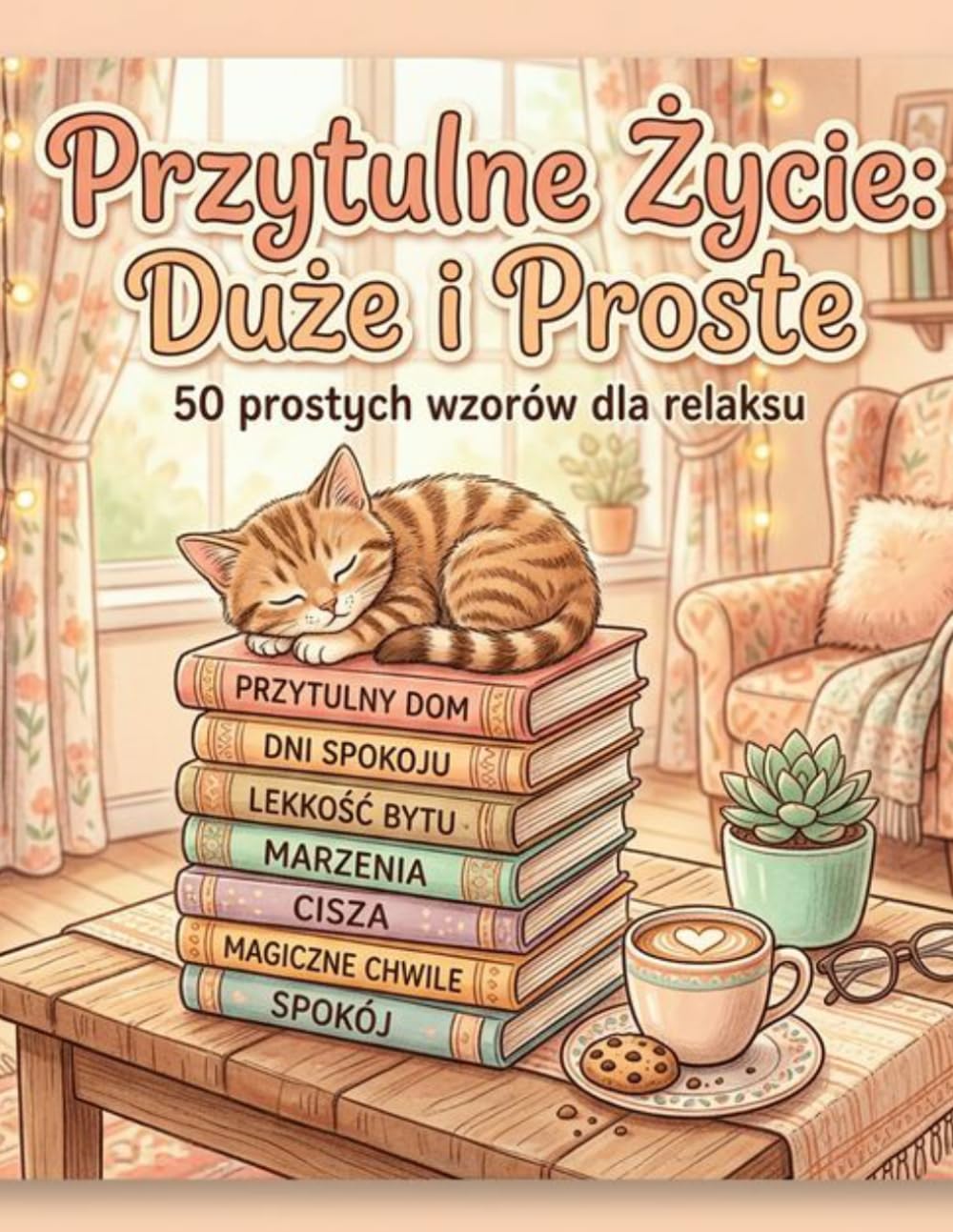 Przytulne Życie: Duże i Proste: 50 Łatwych Kolorowanek: Przedmioty Codzienne, Koty i Wnętrza – Grube Linie i Duży Format dla Dorosłych i Seniorów