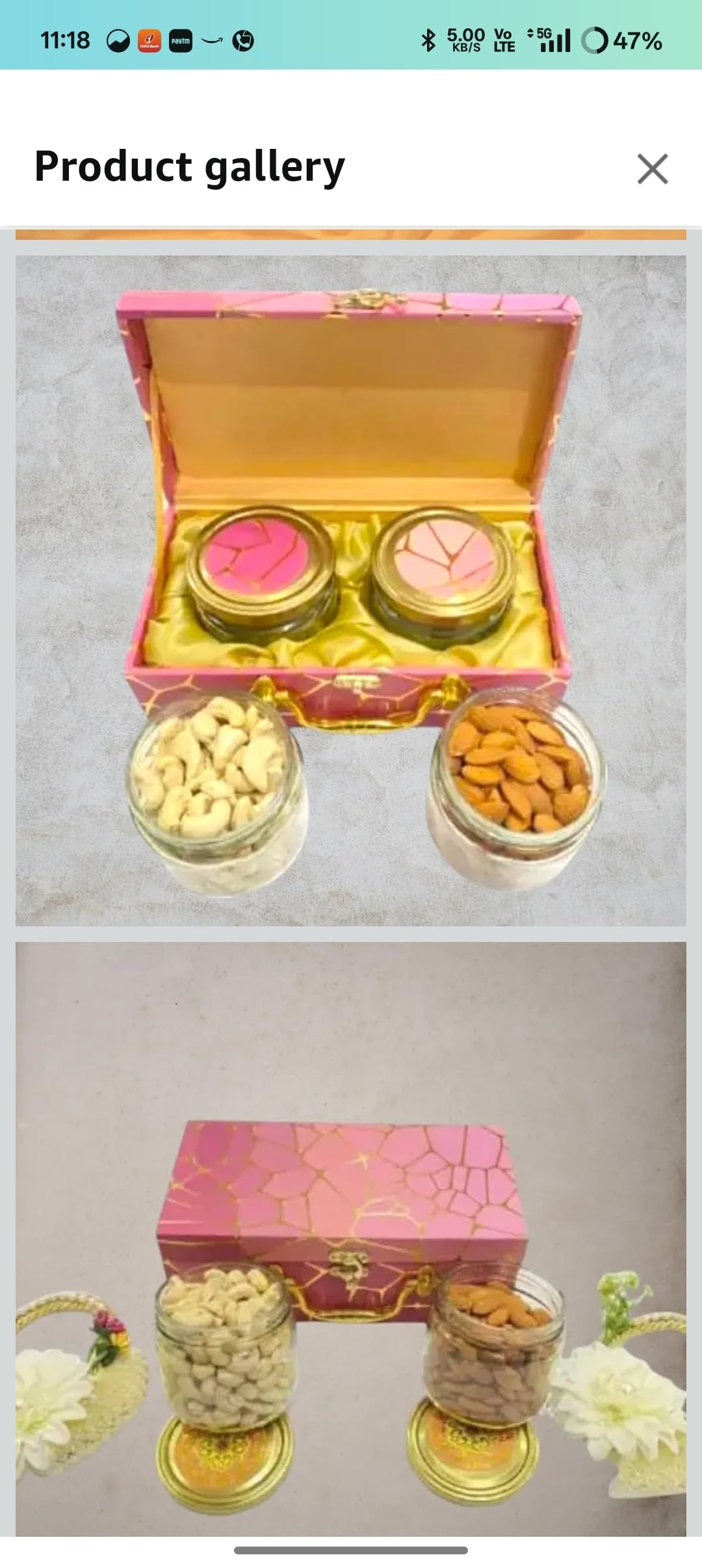 Decorative Dry Fruits Gift Box with 2 Glass Jars, Peacock Design, 200g Capacity, Green and Gold 1