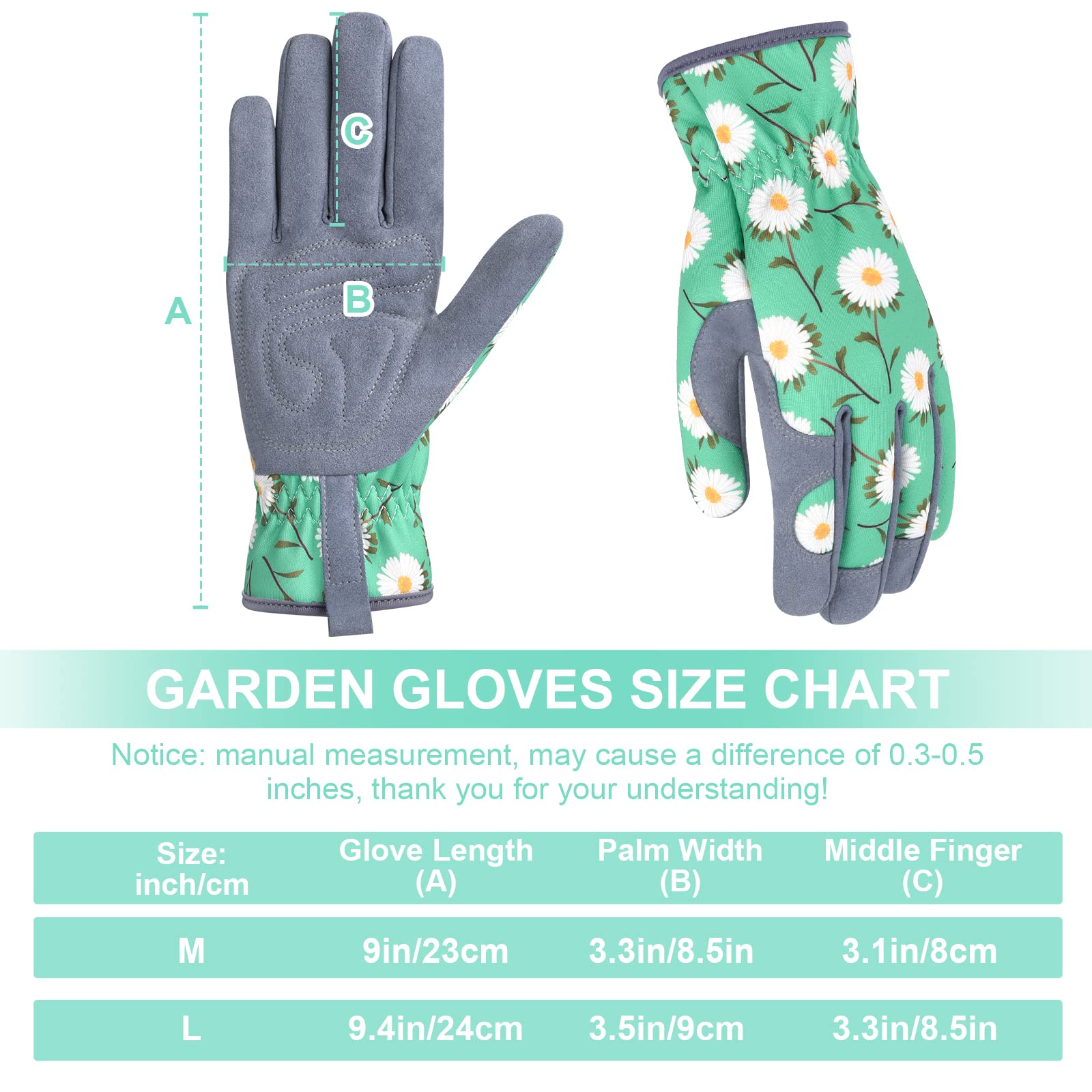 Guantes de jardinería para mujer, guantes de jardín de cuero para mujer, a prueba de espinas, sin puñaladas para excavar, plantar, podar (M, verde)