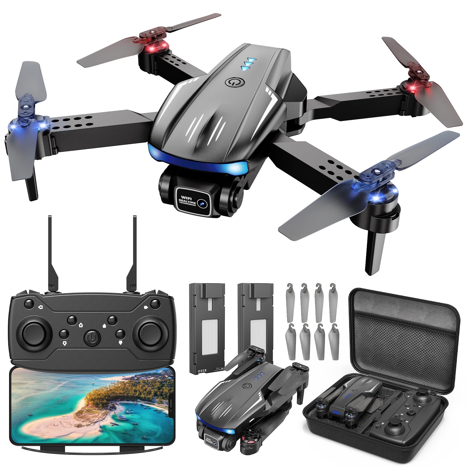 FPV Drone with Camera for Kids Adults, Foldable RC Quadcopter, 1080P HD Drone with 2 Batt…