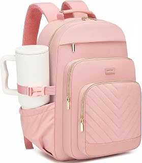 Large Laptop Backpack Bookbag for Women, Multi Compartment Teen Girls School Backpack for College High School Students Teacher Nurse Work Back Pack Travel Carry On, Pink