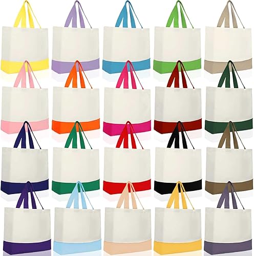 Silkfly Paquete de 20 bolsas de lona para sublimación de 12 onzas, grandes de 18.5 x 15 pulgadas, a granel con asas, bolsas de tela reutilizables en