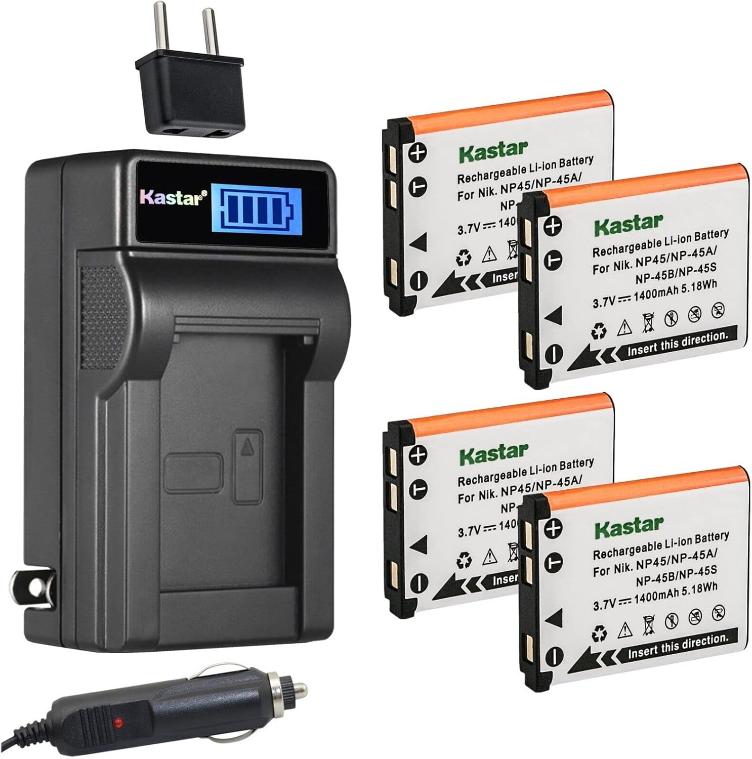 Kastar 4-Pack NP-45 Battery and LCD AC Charger Compatible with Fujifilm FinePix J10 J12J15 J15fd, FinePix J20 J25 J26 J27 J28 J29, FinePix J30 J35 J38 J40, FinePix J100 J110W J120 J150W Cameras