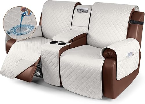 KinCam Funda 100% impermeable para sofá biplaza reclinable con consola, fundas antideslizantes para sofá reclinable de 2 asientos, funda protectora