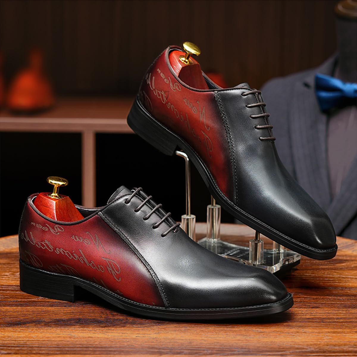 Scarpe Formali in Pelle Fatte a Mano da Uomo Oxfords Basse Stringate Scarpe Eleganti per Matrimoni Feste e Affari
