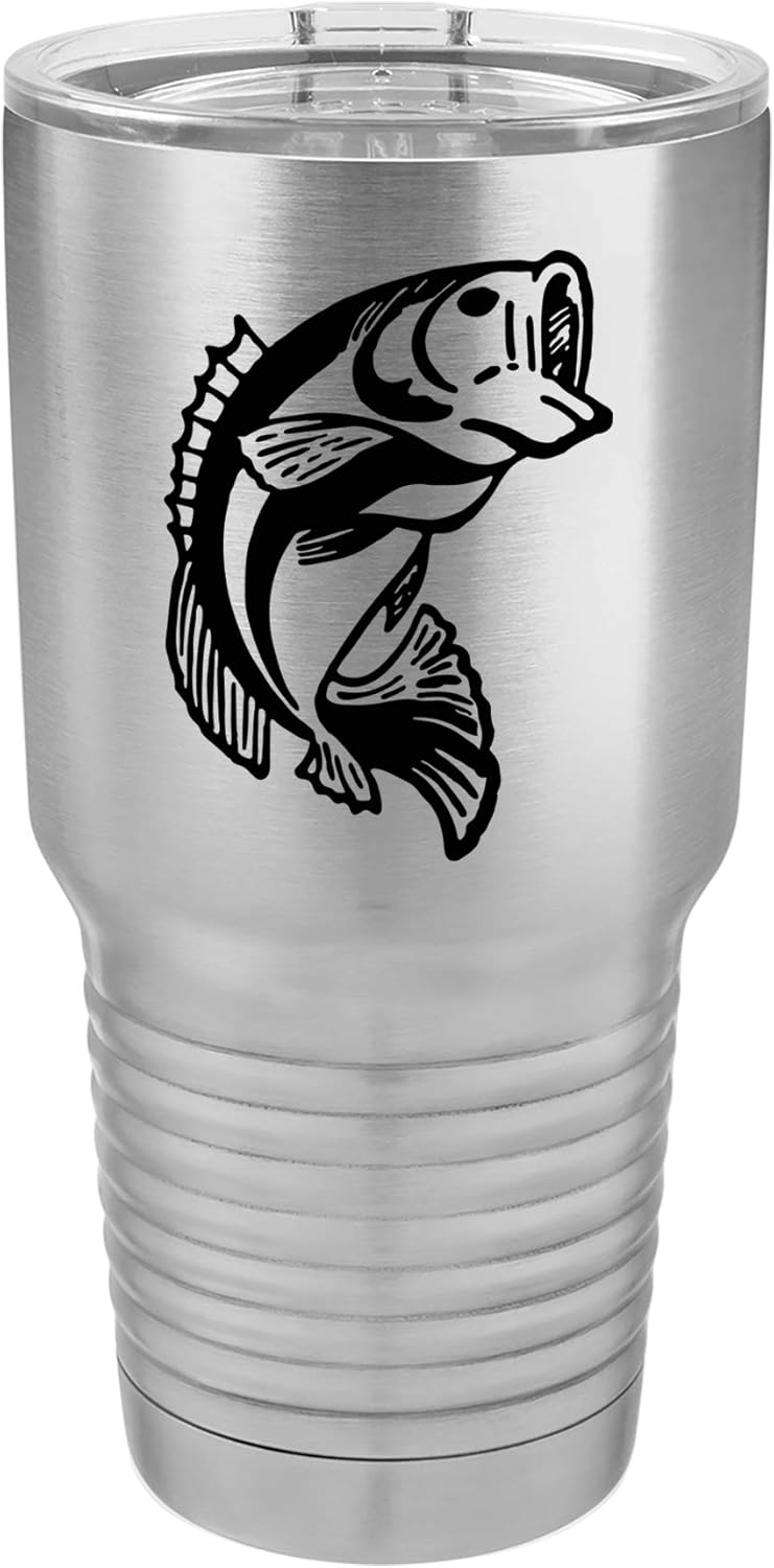 Tumbler Stainless Steel Vacuum Insulated Travel Mug Bass Fish (Green, 20 oz)