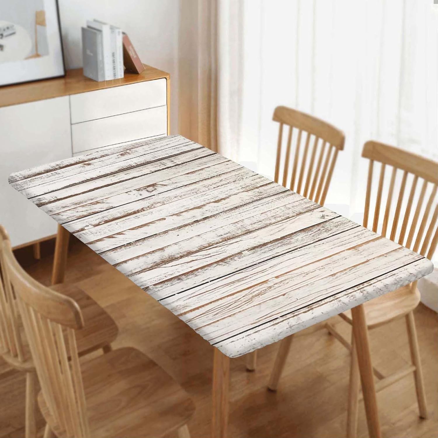 Fitted Tablecloth Wood Grain Rectangle Table Cloth with Elastic Edge Old Wooden Tablecloths Polyester Cloths for Dining Kitchen Outdoor Picnic, for 60x30 Inch Rectangular Tables, Style 12