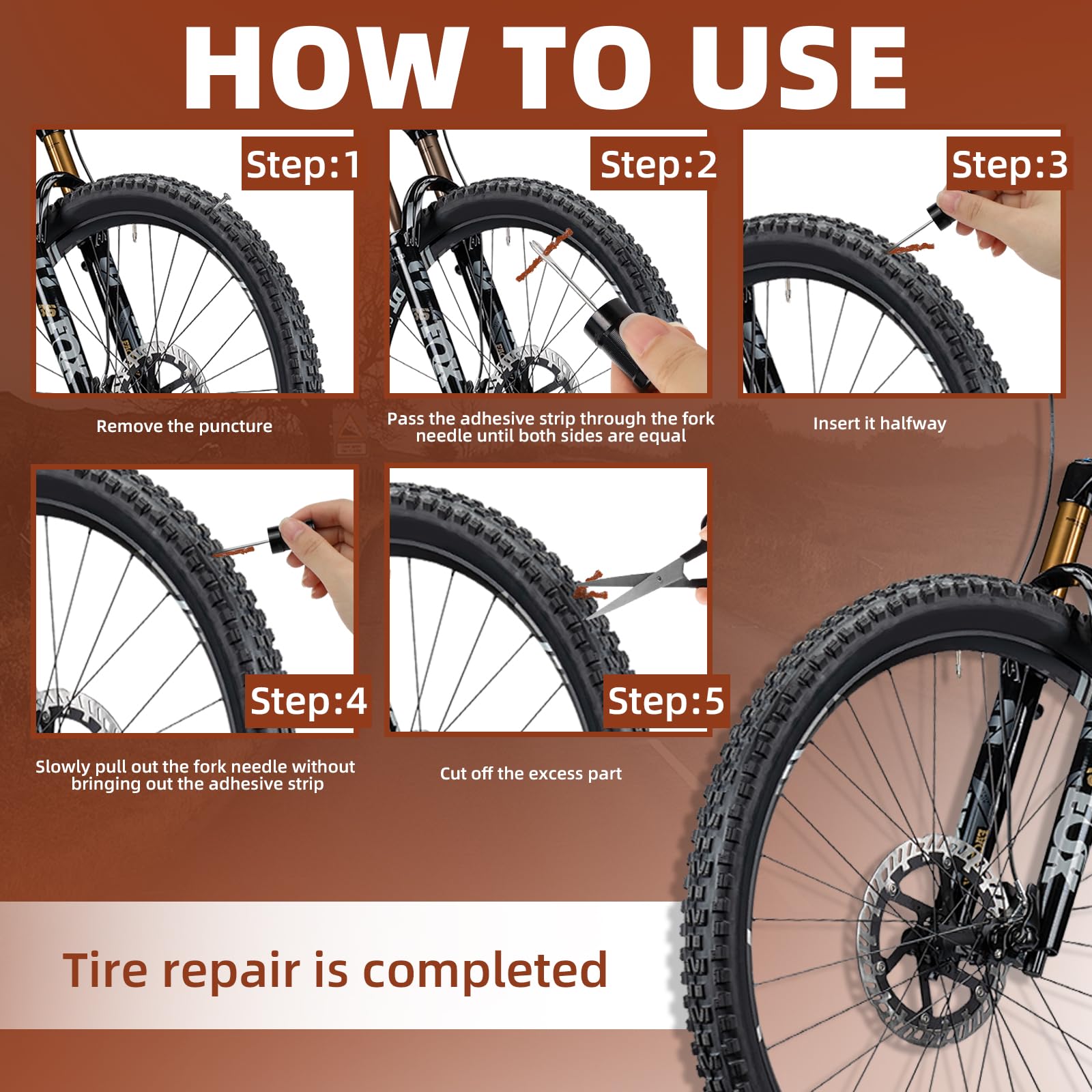ZTTO K di riparazione veloce per pneumatici tubeless per biciclette MTB Pneumatici per bici da strada Puntura Sigillante Striscia di gomma Strumento per trapano Maniglia Bar End Nascosto  18