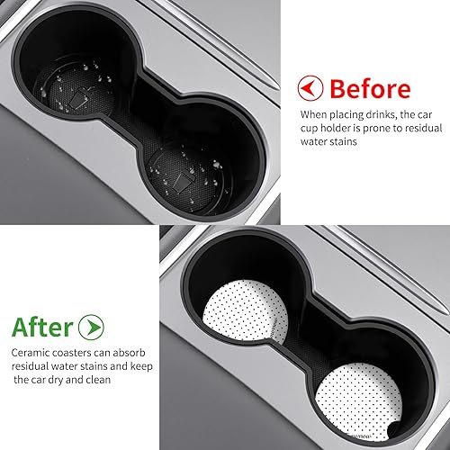 Miniatura 4 de Watbro Paquete de 2 posavasos de automóvil con diseño de lunares para automóvil, 2.56 pulgadas, muesca de dedo retro de los años 70, cerámica