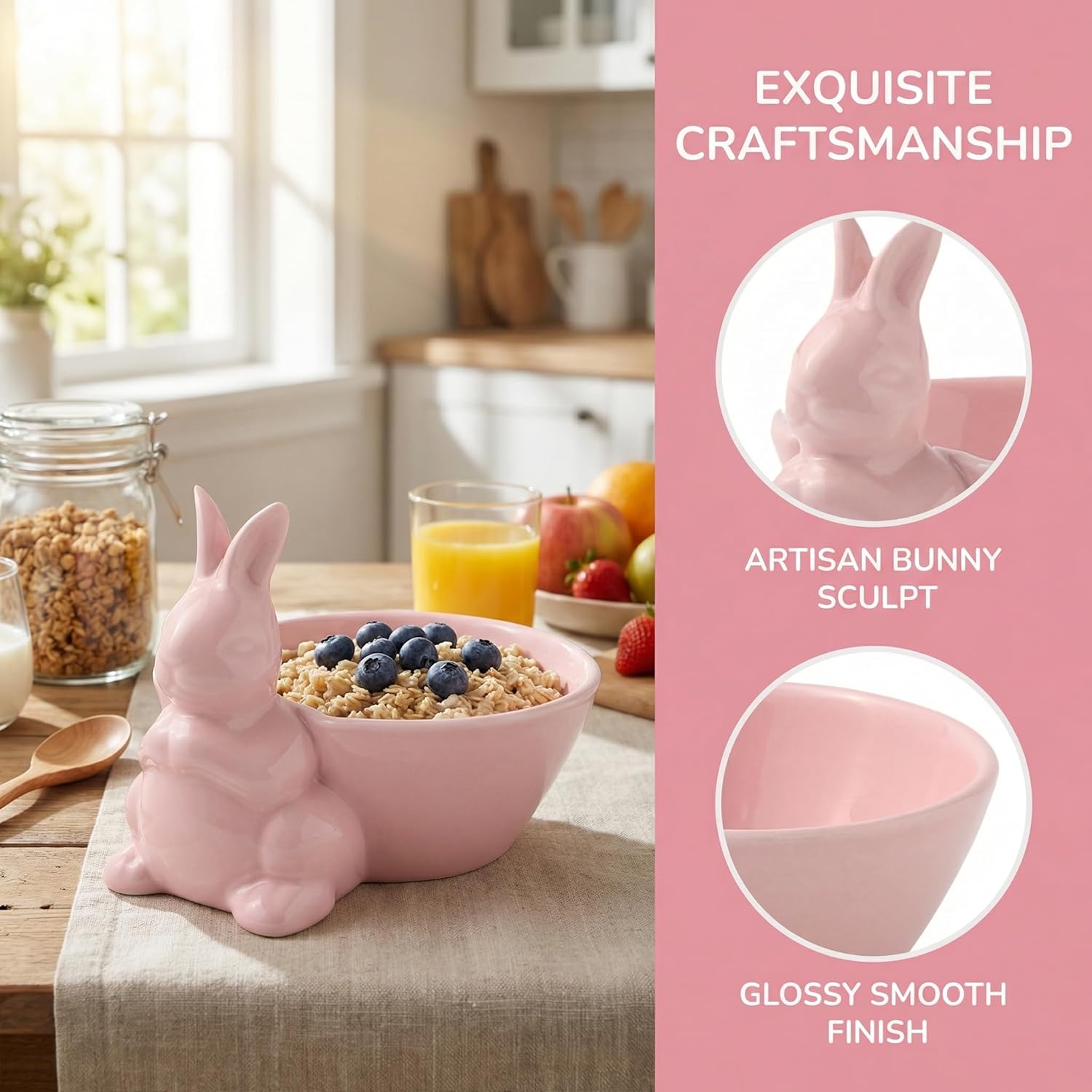 Easter Bunny Bowl, Ceramic Candy Dish, Rabbit Snack Serving, Lovely Bunny Figurine Fruit Salad Dessert Bowls, Easter Party Table Centerpiece, Decorative Porcelain Serving Dish (Random Color,3.93 Inch