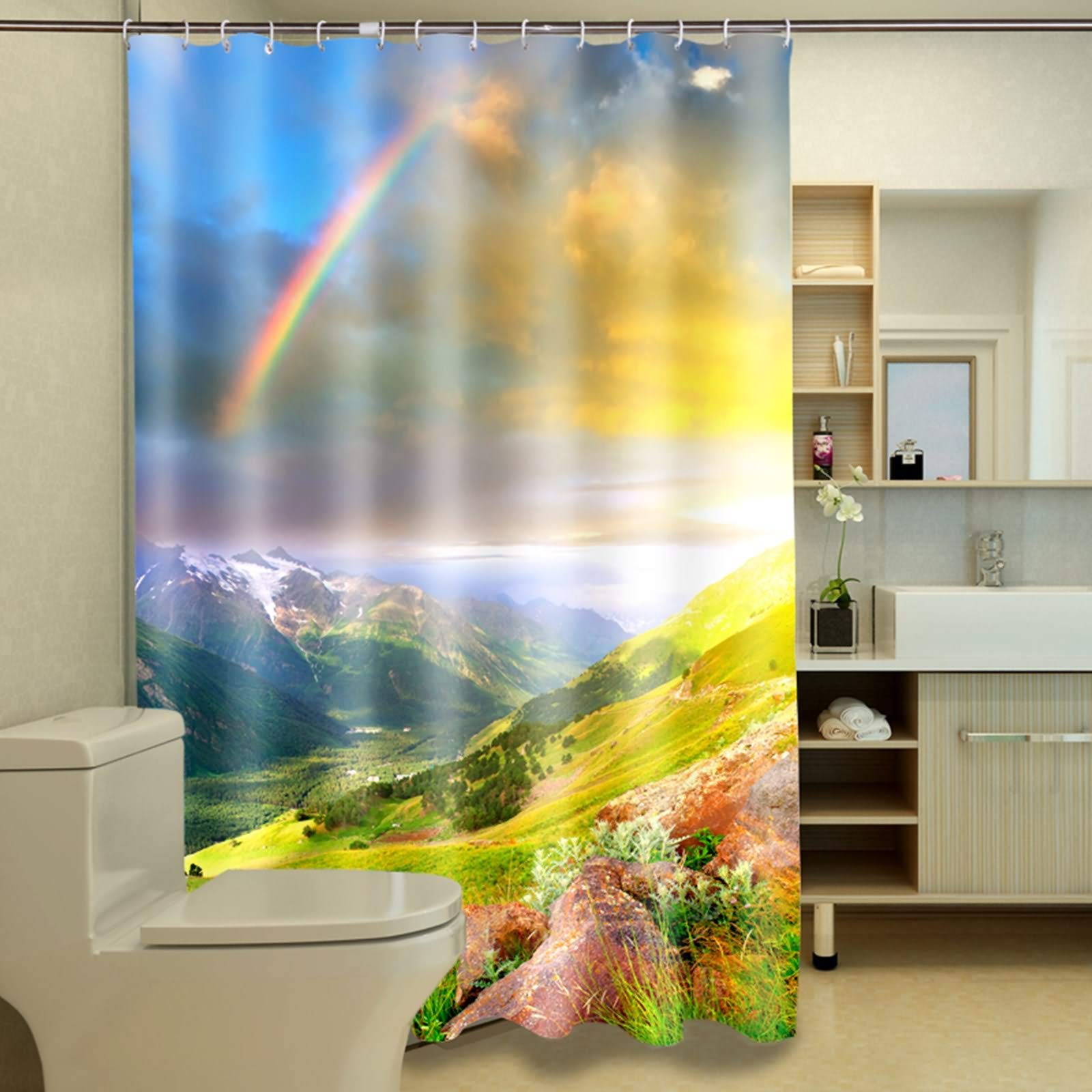 Rideau de douche japonais KnSam 200x180cm motif arc-en-ciel bleu vert