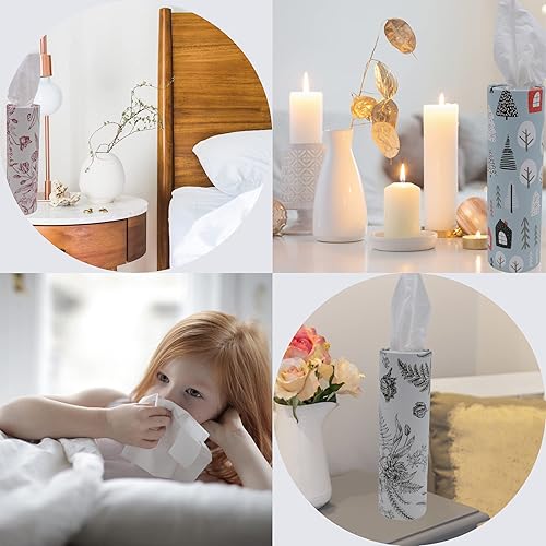 Miniatura 7 de Cajas redondas de pañuelos faciales para soporte de pañuelos de automóvil, ajuste perfecto, cilindro de pañuelos florales para automóvil, pañuelos