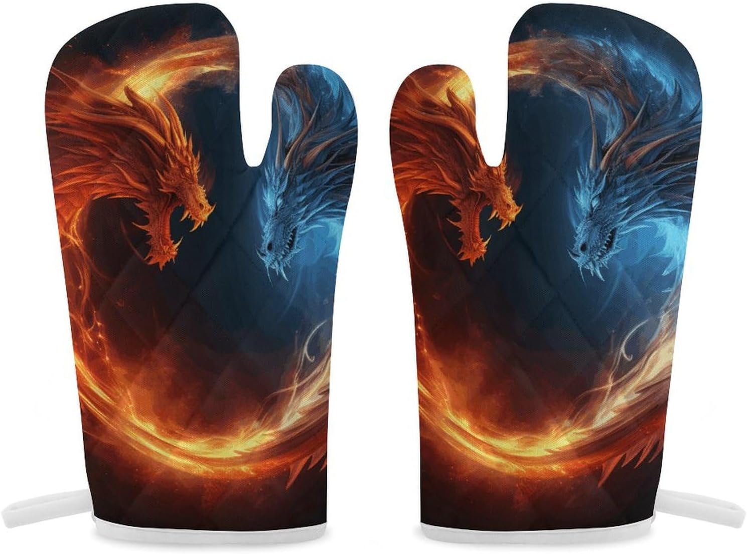 Fire And Ice Dragons Oven Mitts Set of 2 Non-Slip Heat Resistant Kitchen Gloves for Kitchen Cooking Baking Grilling BBQ