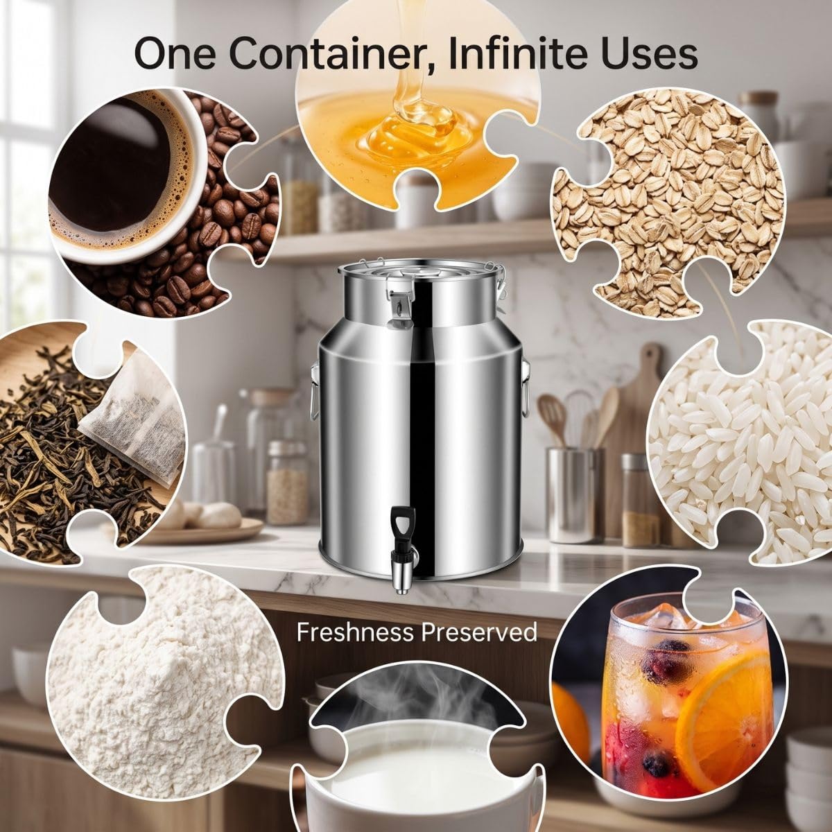 Bidón de Acero Inoxidable con Grifo, Cántara de Leche, Barril de Cerveza | Cubo Hermético con Tapa para Aceite Vino Agua, Jarra Antiderrames para Uso Doméstico y Granja(With Spigot,48L/12.68Gal)