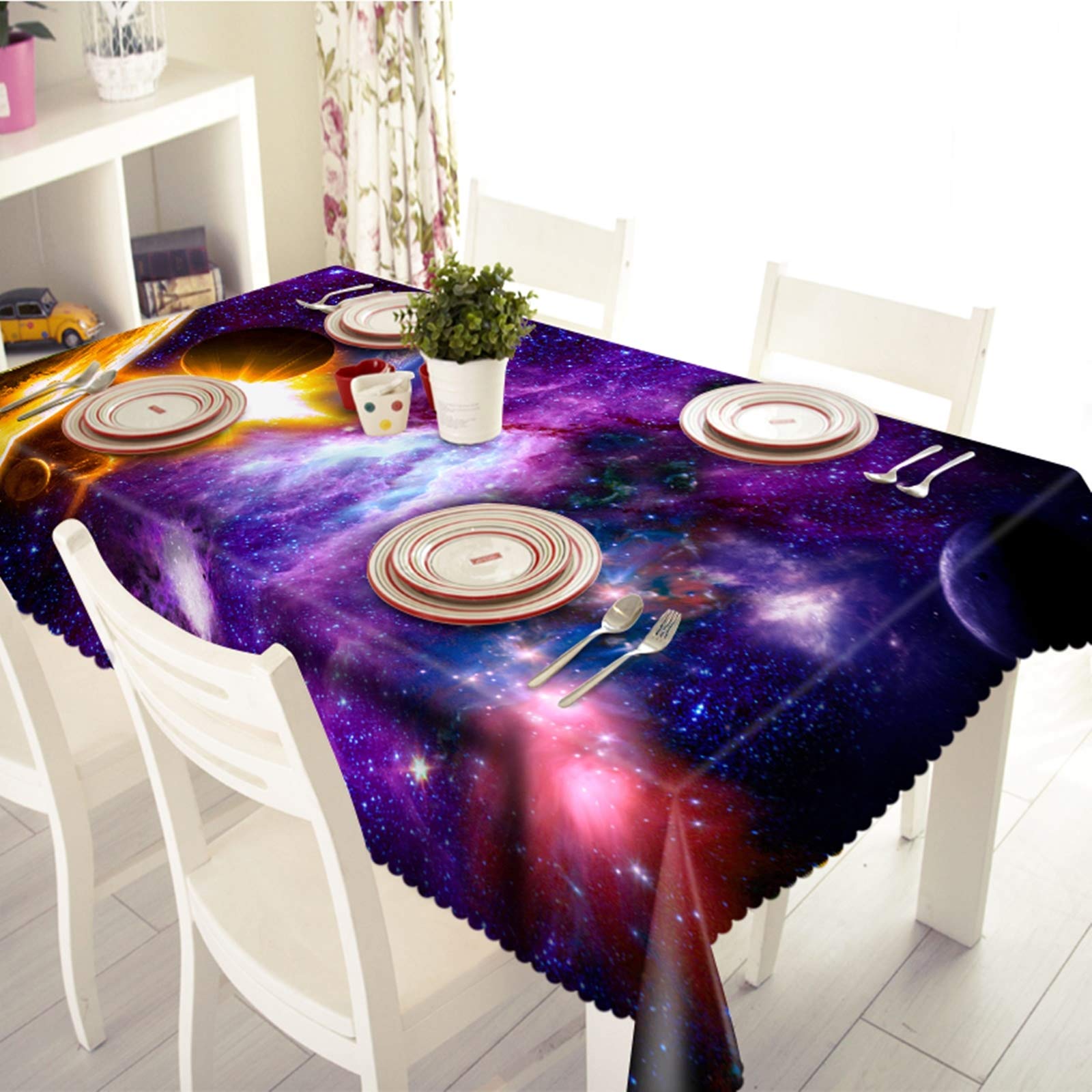 KnBoB Oblong Tablecloth Blue, Blue Purple Cosmic Sky Polyester Tablecloths for Dining, Kitchen, Wedding 35X55Inch