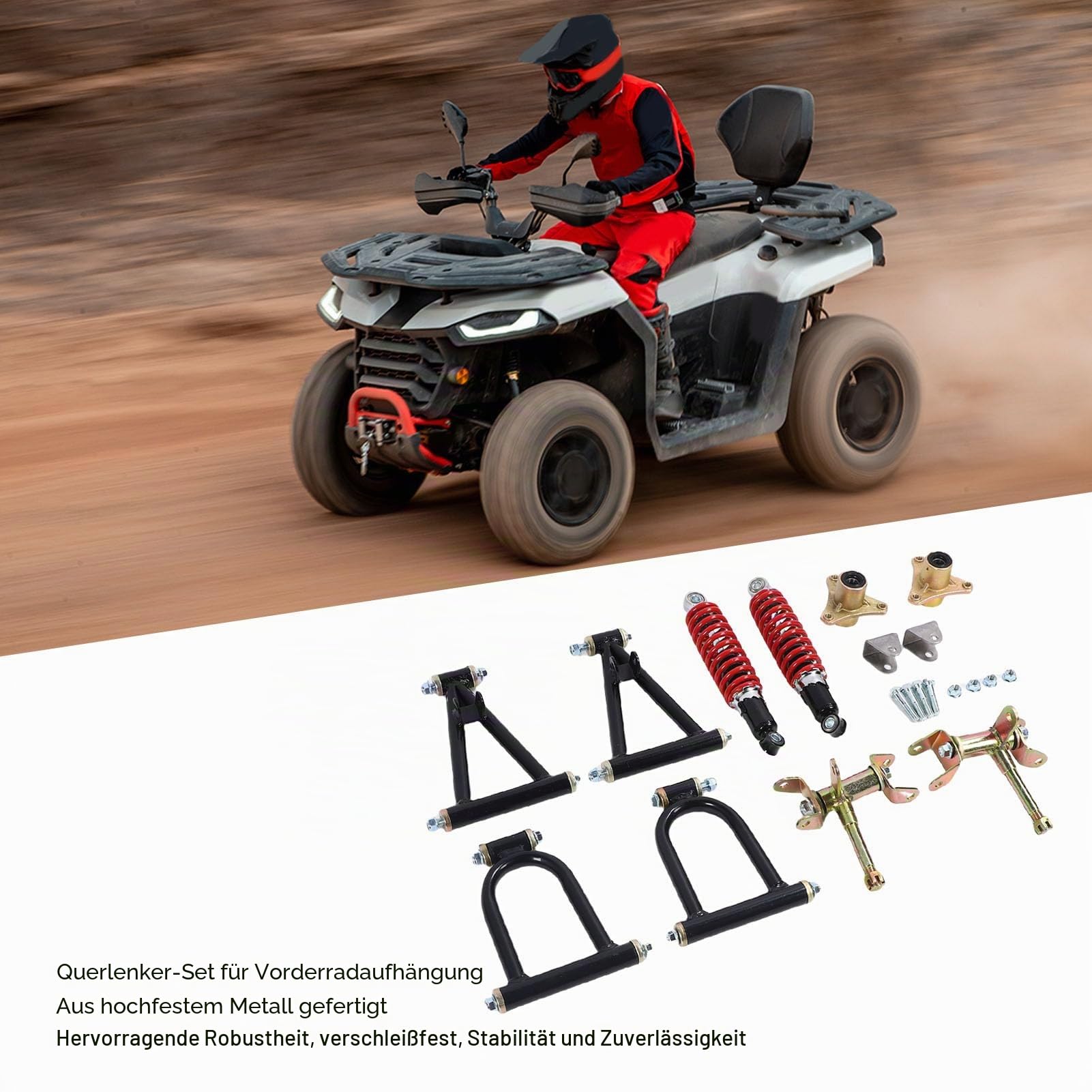 Vorderradaufhängungsarm-Kit, Stoßdämpfer-Kit für ATV Quad Bike Go Kart Verbesserte Stabilität Komfort Obere und Untere Schwinge Haltbarkeitsteile