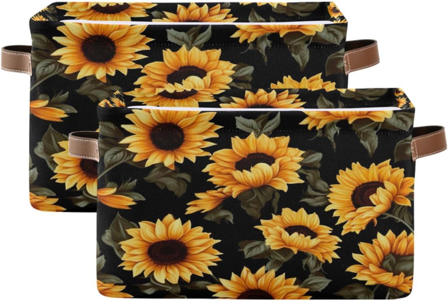 STAYTOP Large Storage Basket Collapsible Storage Bins Waterproof Laundry Basket with Handle.Used for Home Closets, Offices, Bedrooms-Beautiful Sunflower (2Pcs)