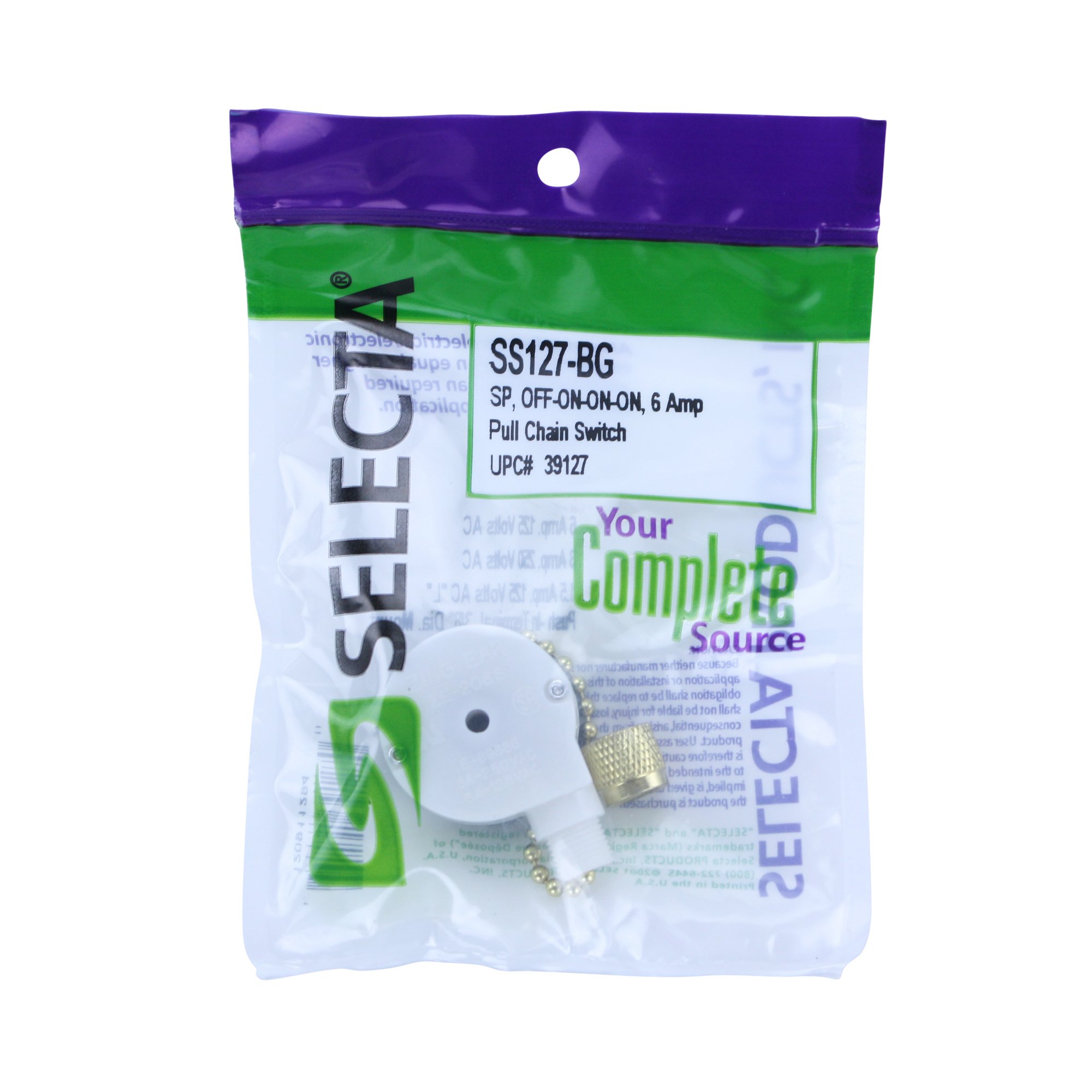 Selecta SS127-BG Single Pole Off-On-On-On 6A Pull Chain Switch (10 Pack)