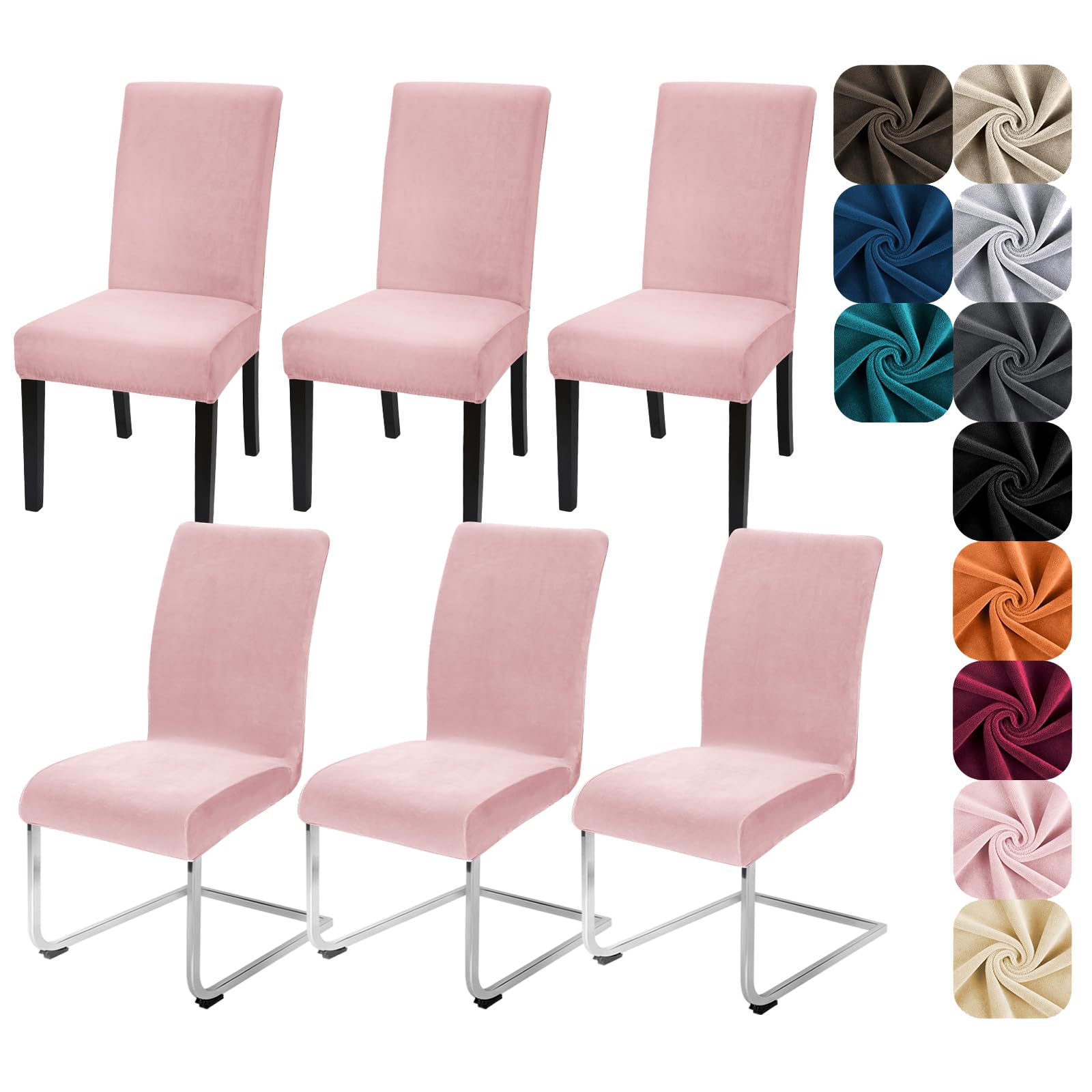 Alishomtll Dining Chair Covers Set of 6 Stretch Velvet Chair Covers for Dining Chairs Elastic Removable Chair Slipcovers Reusable Washable Chair Protector for Hotel Banquet Ceremony (Pink, 6pcs) โ image 1