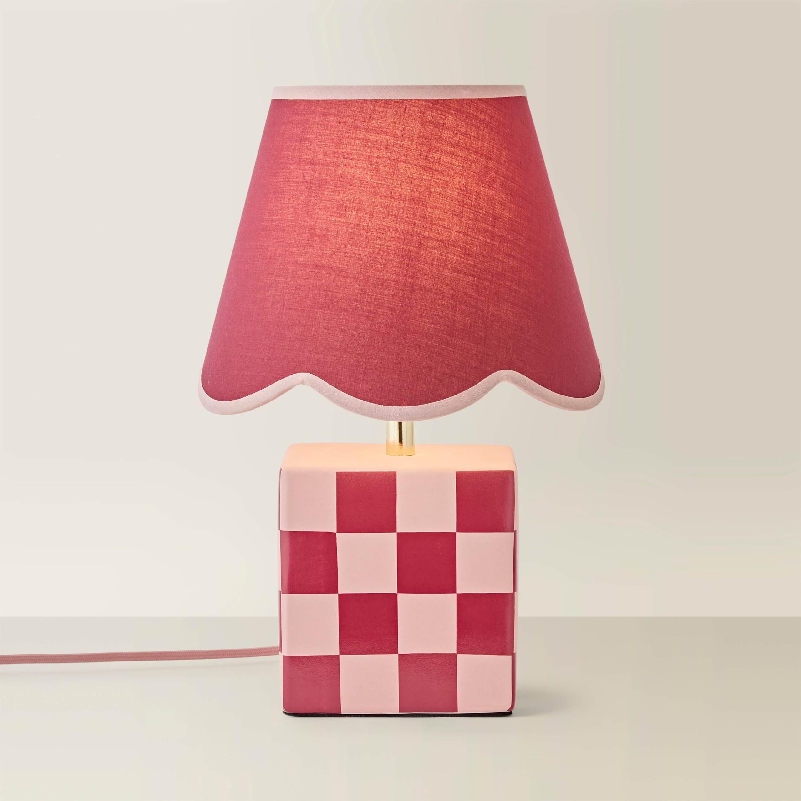 Valuelights Evie Burgundy Ceramic Checkerboard Table Lamp With Scallop Shade from B&Q