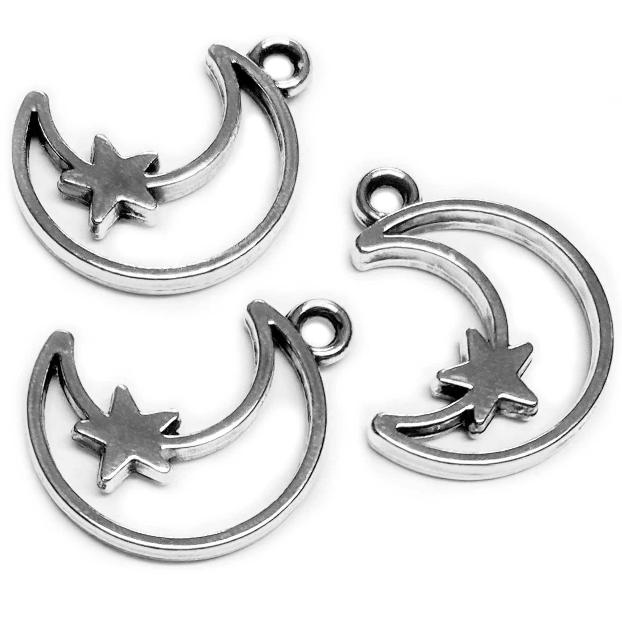 Heather's cf Silver Star Beads 79-150Pcs Celestial Charm Moon Pendant DIY for Earrings Necklace Bracelet Jewelry Making Pentagram Charms