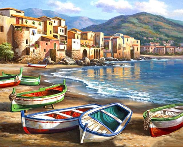 Painting by Numbers for Adult, DIY Canvas Oil Painting Kit for Kids with Paint Brushes Acrylic Pigment Drawing Paintwork 16x20inch Without Frame(Boat)