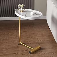 Vista 8 de Mesa auxiliar en forma de C, mesa de sofá pequeña, mesa auxiliar, mesita de noche mesa auxiliar con marco de metal para sofá, dormitorio, sala