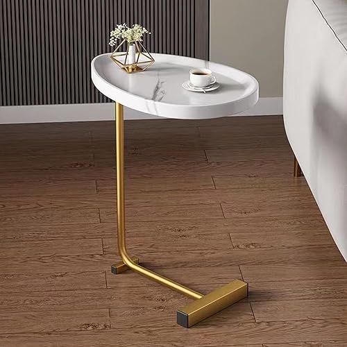 Mesa auxiliar en forma de C, mesa de sofá pequeña, mesa auxiliar, mesita de noche mesa auxiliar con marco de metal para sofá, dormitorio, sala de