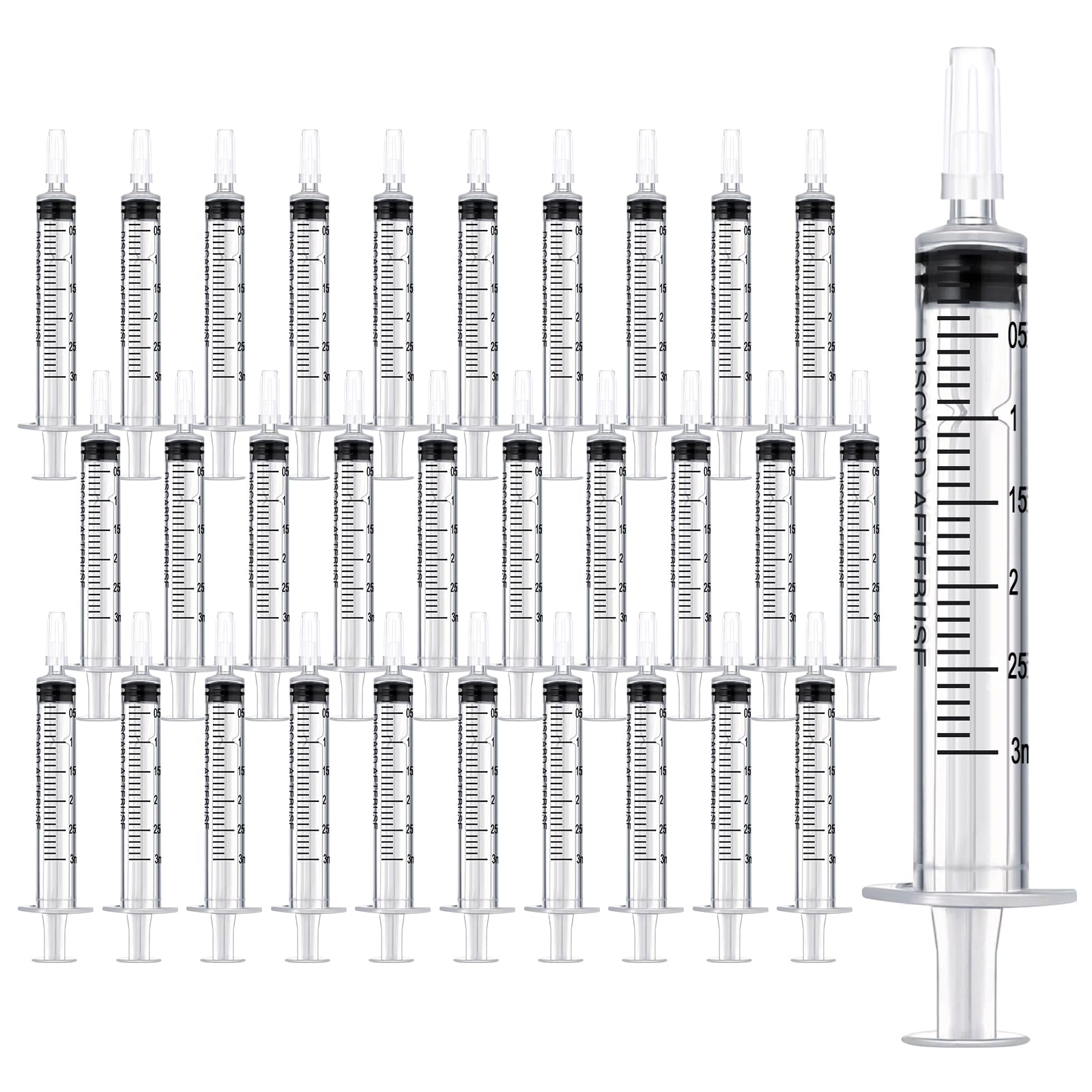 3ml Plastic Syringe 30 Pack with Cap - Measuring Device Without Needle for Science Labs, Colostrum Collector, Glue Applicator, Pet Feeding