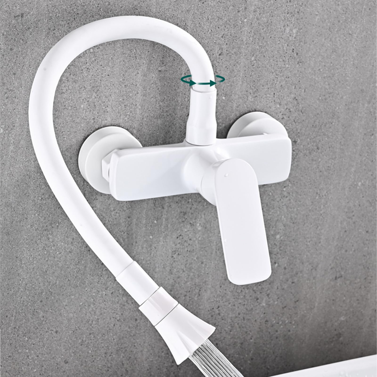 Grifo de Cocina Pared ZPSPZ Monomando 2 Modos Latón Giratorio Grifo Cocina Pared-Blanco