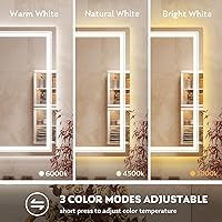 Vista 4 de SWISH WEAVERS Espejo LED de baño con luces, antivaho y 3 colores de luz, memoria, botón táctil inteligente, espejo LED montado en la pared para baño