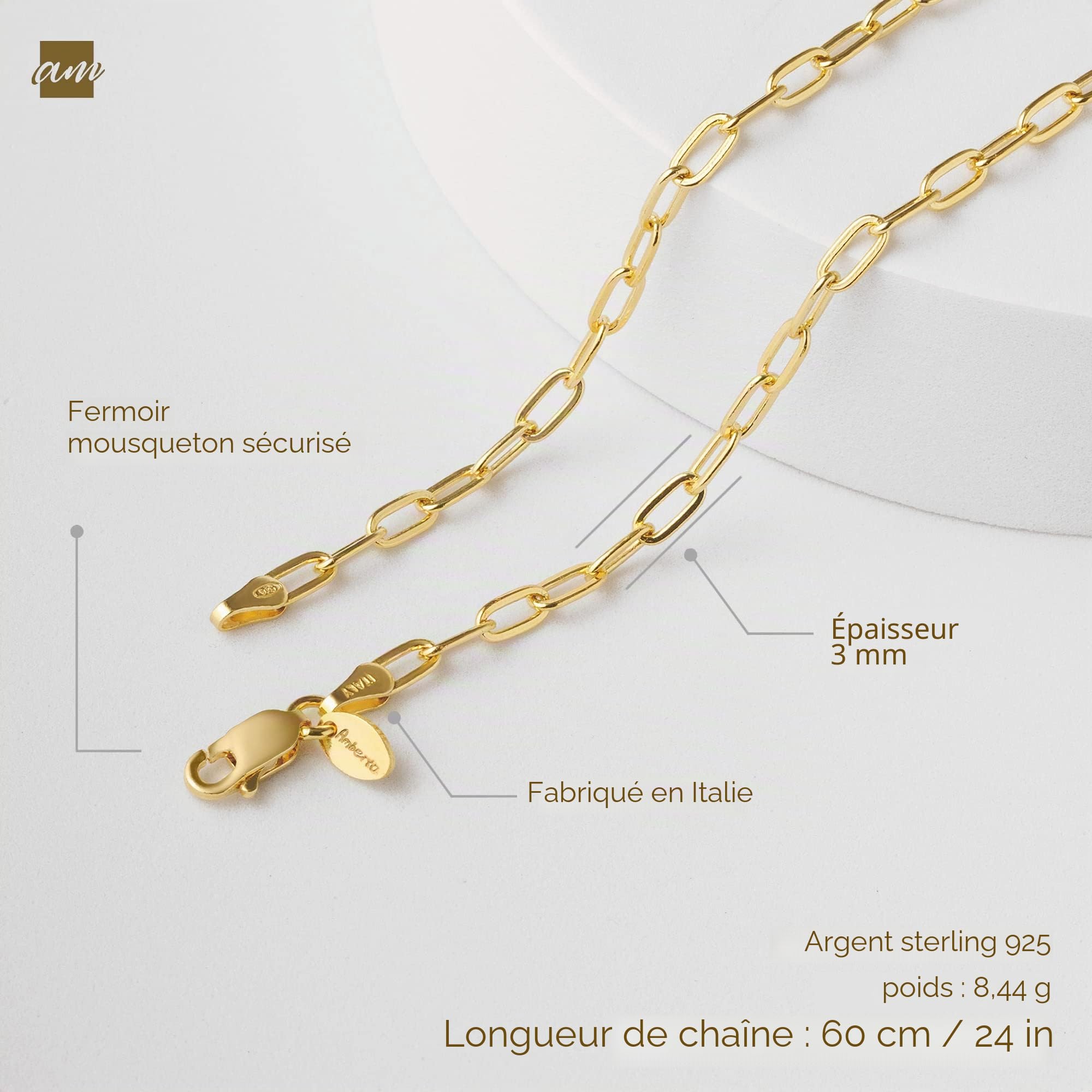 Amberta Collier à Maillons en Trombone en 925 Argent Sterling pour Femmes