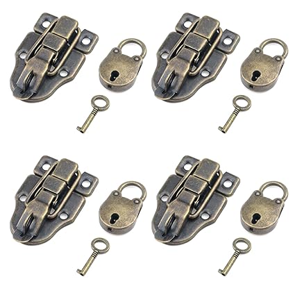 Tulead Retro Hasp Latch Toggle Hasp Bear-Lock with Key Box Catch Latch Set of 4 with Screws for Toolbox Jewelry Box Cabinet
