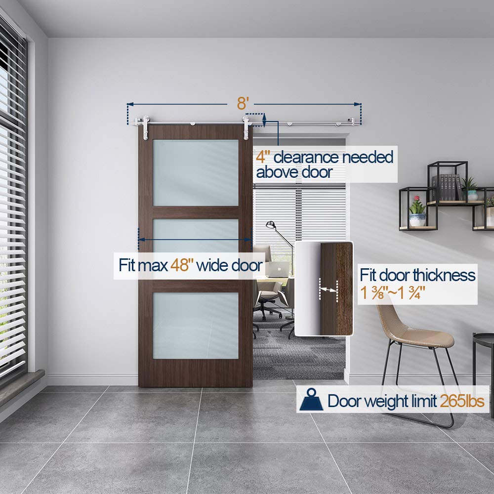 EaseLife 8 FT Stainless Steel Sliding Barn Door Hardware Track Kit,Heavy Duty,Anti-Rust Anti-Corrosion,Slide Smoothly Quietly,Easy Install,Fit 40"~48" Wide Door (8FT Track Single Door Kit)