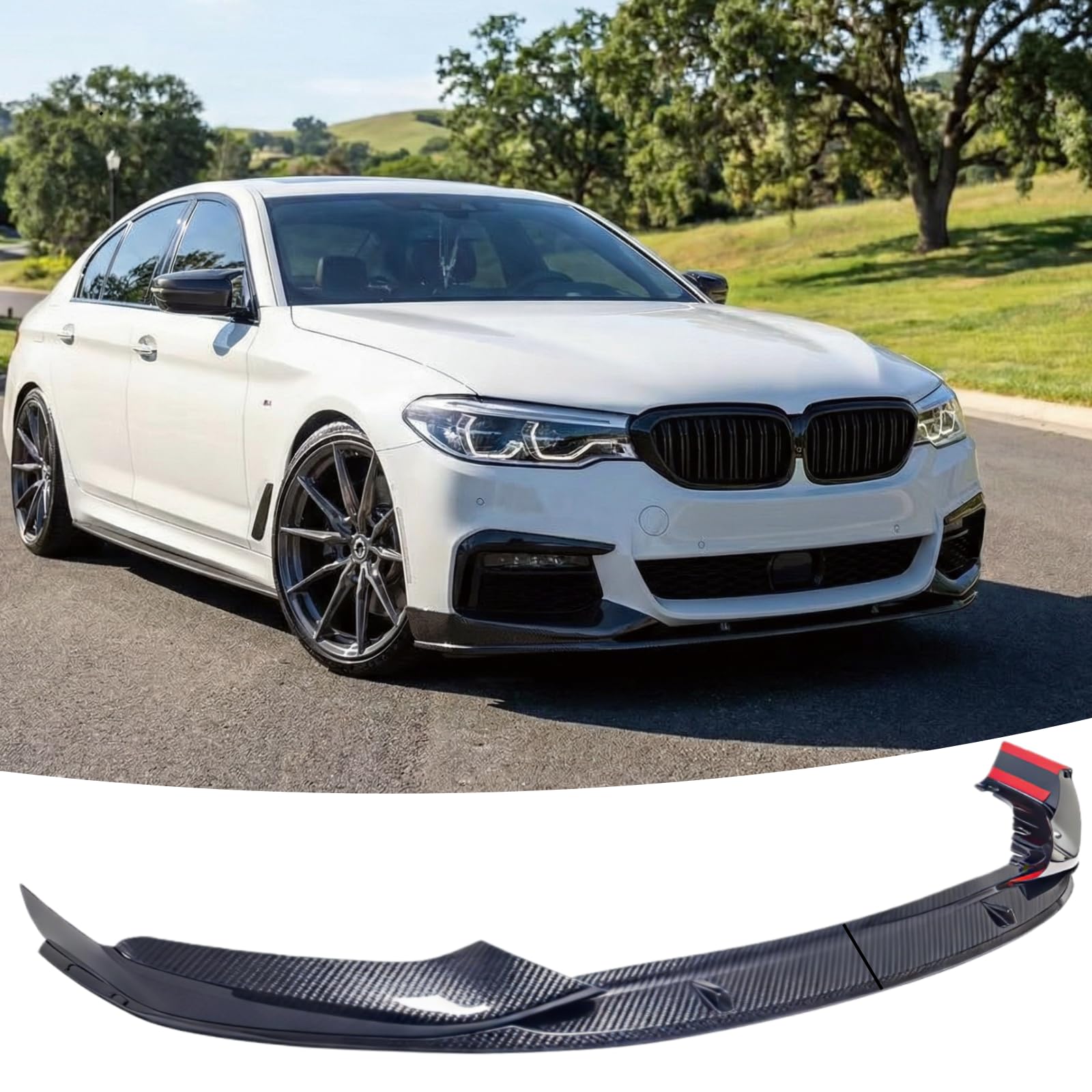 Front Bumper Lip Splitter Spoiler Fit for BMW 5 Series M550i/ 530e/ 530i/ 540i 2017 2018 2019 2020 Accessories (G30 M Sport Model Only), Carbon Fiber Look Air Chin Body Kit Exterior Parts
