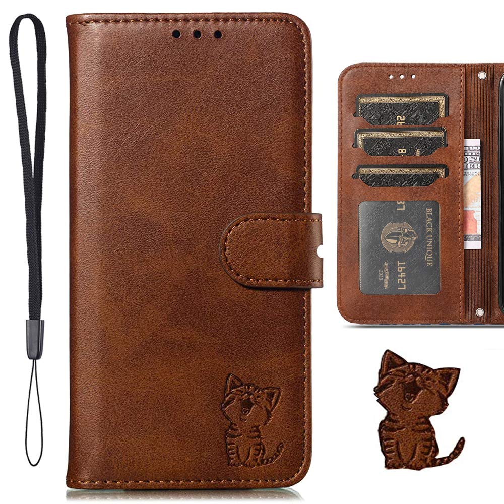 KYOCERA BASIO4 KYV47 ケース 手帳型 かんたんスマホ2 A001KC ケース 京セラ basio4 kyv47 手帳ケース ベイシオ４カバー 手帳型 可愛い キャラクター 携帯ケース スマイル 笑顔猫ちゃん スマホケース 保護ケース 猫柄 動物 アニマル どうぶつ 柄 携帯カバー ねこ ネコ PUレザー ストラップ付き カード収納 ベルトマグネット スタンド機能 かわいい 薄型 防水 ノート型 耐衝撃 男女兼用 人気 褐色（BASIO4 KYV47 /かんたんスマホ2 A001KC 対応) ブラウン